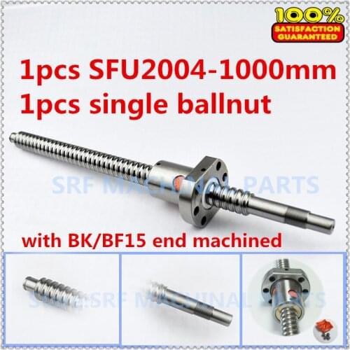 20mm 1pcs Rolled Ballscrew SFU2004 Ball screw L=1000mm +1pcs Flange Single Ballnut with BK/BF15 end machined