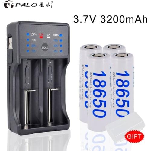 2020 New Battery 18650 3.7V 4pcs Rechargeable 18650 Li Ion Battery 3200mAh+18650 battery Charger for Flashlight Battery