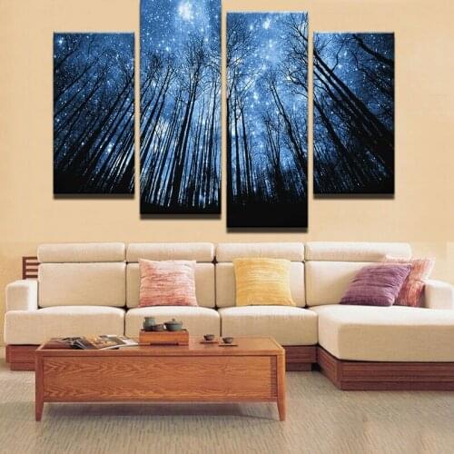 4 Panel Star Sky Art Poster Wall Oil Picture Home Decor Print On Canvas For Living Room
