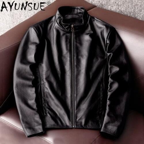 AYUNSUE Real Genuine Leather Jacket Men Spring Fall Cowhide Coat Plus Size Mens Leather Jackets and Coats 5xl 2021 Veste Homme