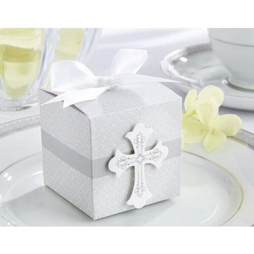 Free Shipping Creative silver Cross Square Wedding Favor Boxes Wedding Candy Box Wedding Favors And Gifts