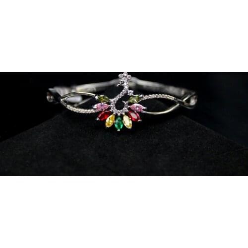 MADALENA SARARA AAA Zircon Inlaid Bangle Girls Bracelet Zircon Colorful Peacock Style Cute For Gift Gold Tone Copper Bracelet