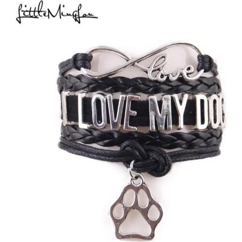 Little MingLou 4 styles Infinity love I love my dog bracelet dog pet paw charm men bracelets & bangles for women jewelry