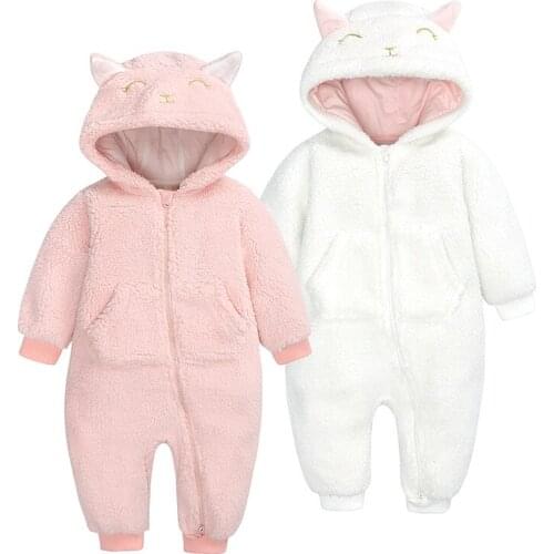 Newborn Baby Girl Clothes Cute Plush Bear Hooded Baby Romper Spring Autumn Long Sleeve Warm Boy Jumpsuit Infant Toddler Clothing