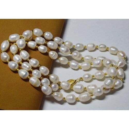 Hand knotted 9-10mm genuine natural white rice freshwater cultured pearl necklace long 88cm fashion jewelry
