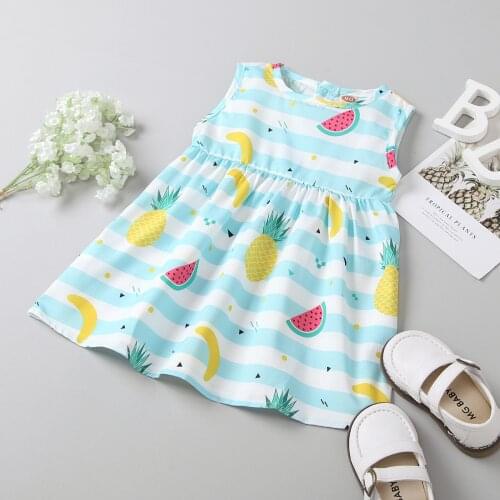 Toddler Kids Baby Girls Summer Princess Dress Sleeveless Stripe Fruit Print Tutu Dress Sundress Clothes Vestidos De Verano