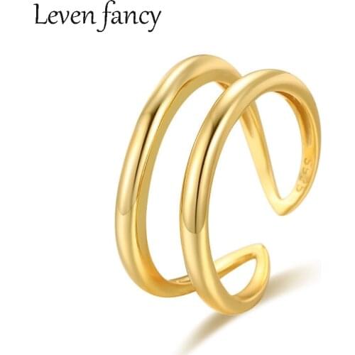 S925 Sterling Silver Double Layers Cuff Wraps Stacking Engagement Wedding Ring Finger Band Jewelry Gifts for Women Girls