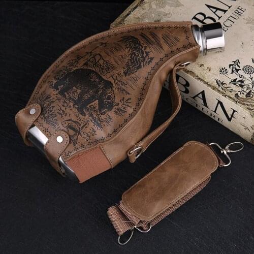 Stainless Steel Horns Hip Flask For Alcohol Wine Pot With Leather Case Portable Ox Horn Flagon Free Funnel