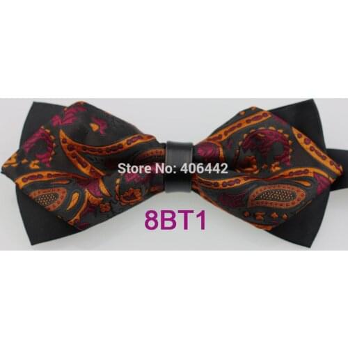 YIBEI Coachella Ties Black Bottom Red Orange Paisley Bowtie Diamond Leather Picker Adults Butterfly Mens Tuxedo Bow Tie Pre-Tied