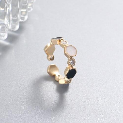Gojomem Fashion Two Color Honeycomb Shape Gold-Plated Adjustable Opening Size with Zircon Rings for Woman 2021 Vintage Jewelry