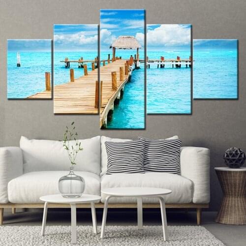 Canvas Painting Maldives Wharf beauty seascape 5 Pieces Wall Art Painting Modular Wallpapers Poster Print living room Home Decor