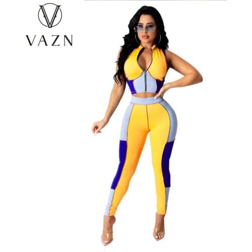 VAZN 2020 Hot Patchwork Print Boho Summer Beach Women Set Tracksuit Bandage Sexy Suit Two Piece Set Sport Running Lady Sets