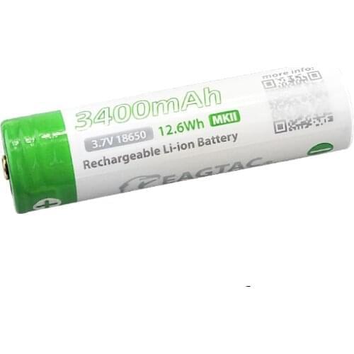 EAGTAC 18650 3400mAh 3.7V Protected Li-ion Battery (10A discharge) Brass Button Top