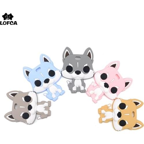 LOFCA 1pcs Husky Silicone Dog Shape Baby Teether Toy Food Grade Silicone BPA Free Animal Teether Pendant Nursing Necklace Making