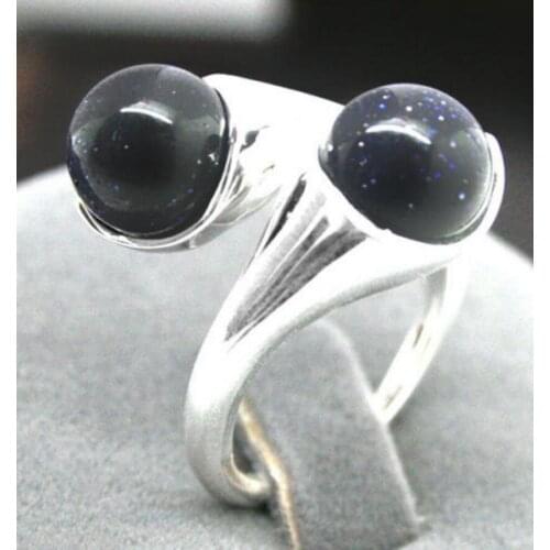 Fashion jewelry wholesale good NATURAL 6MM BLUE SANDSTONE GEMS 925 STERLING SILVER RING SIZE ADJUSTABLE Fine Woma