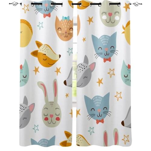Cartoon Animal Cat Fox Rabbit Star Curtain for Living Room Bedroom Curtain Window Treatment Blinds Drapes Kids Room Curtains