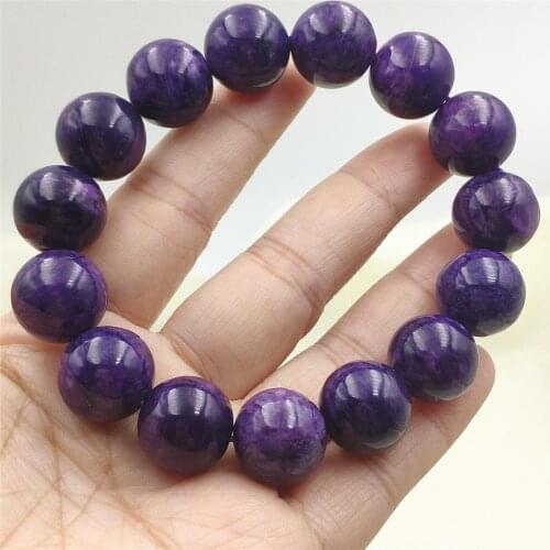 15mm Genuine Natural Purple Charoite Bracelet From Russia Charm For Women Men Big Round Beads From Russia Fashion Stone AAAAA