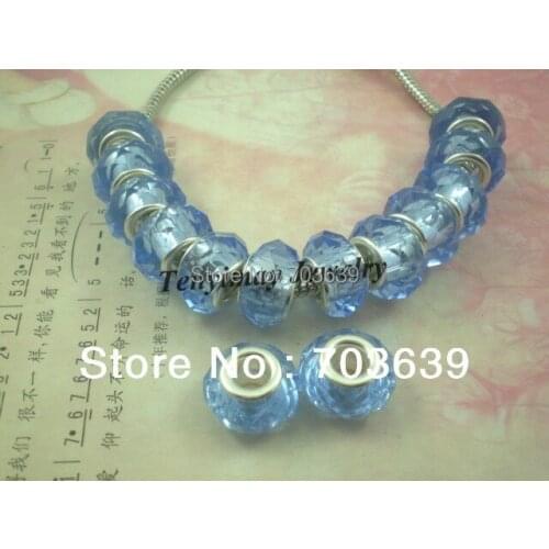 Wholesale 100pcs European Charm Beads Light Blue Faceted Glass Beads Fit DIY Bracelet Free Shipping
