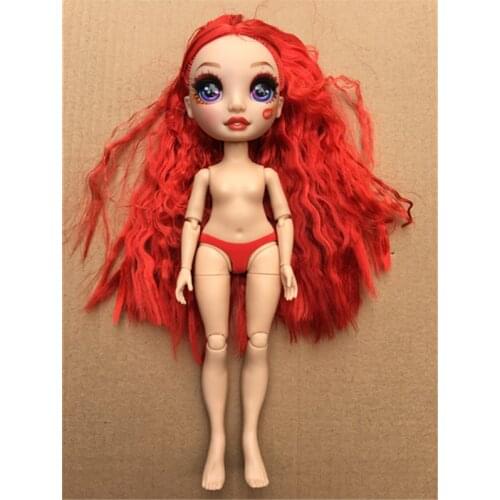 Original Big Eyes Colorful Hair Doll Head Purple Green Orange Blue Yellow Hair Doll Heads Joints Movable Yoga White Doll Body