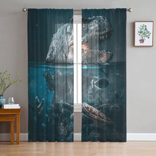 Dinosaur Sea Turtle Ocean Sheer Curtains for Living Room Bedroom Kitchen Tulle for Windows Voile Drapes Home Decoration