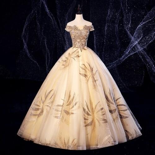 Luxury champagne golden glitter embroidery ball gown dress Renaissance Gown queen dress Victorian/Marie Antoinette Belle