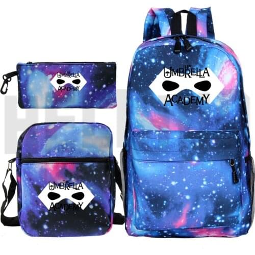 Galaxy Backpack 3 PCS/set Umbrella Academy Backpack Men Plecak Anime Zipper Bag Pack Bookbag (Pencil Bag,Shoulder Bag,backpack)