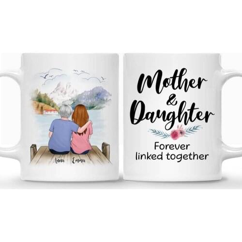 Family Personalized Mug Mother & Daughter Forever Linked Together Custom Made Coffee Cups Mugs Mothers Day 11/15 Oz RR2034