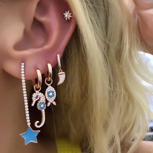 Dangle star cz tennis chain Earring Enamel star charm rainbow white red blue 2019 Christmas gift gorgeous women jewelry gift