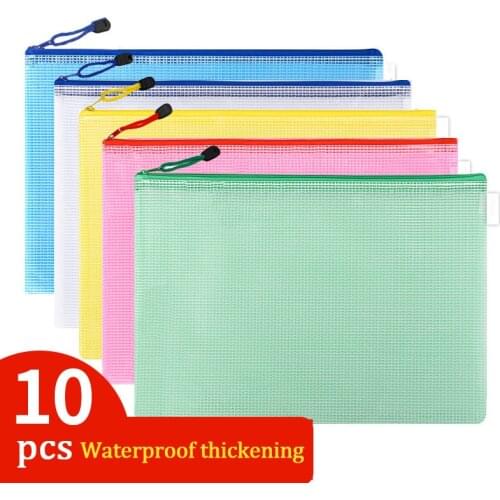 10pcs A4 A5 A6 Mesh Zipper Pouch Document Bag Waterproof Zip File Folders School Office Supplies Pencil Case Storage Bags