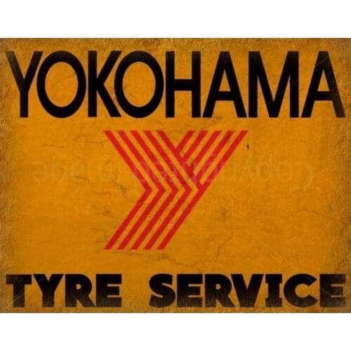 Yokohama Tyres Advertisement Vintage Garage Metal Tin Sign Wall Plaque