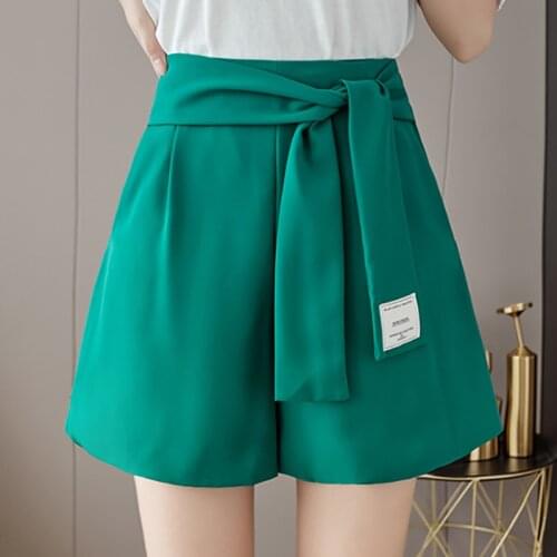 Summer New Thin Shorts Women Vintage Irregular Sashes All-match Solid High Waist Shorts Casual Loose Ladies Chiffon Short Pants