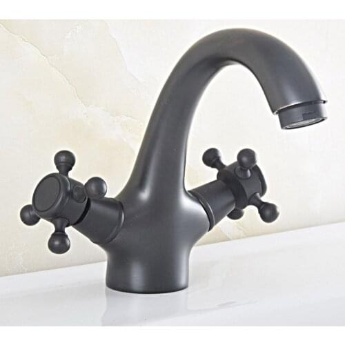 Black Oil Rubbed Brass Deck Mounted Dual Handles Bathroom Single Hole Basin Faucet Mixer Water Taps msf634