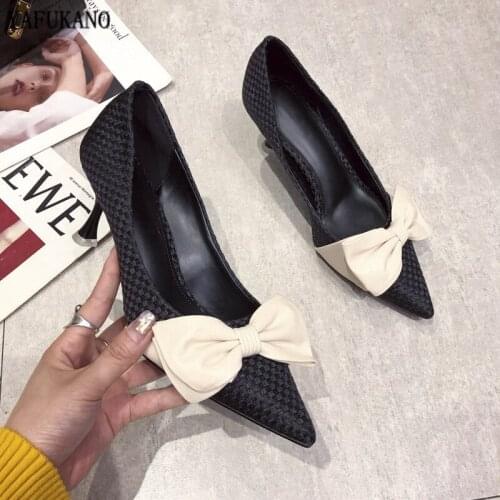 Women Bow-knot Comfortable Office High Heel Shoes Lady fashion Sweet Spring Slip On High Heel Pumps Mujer Tacones Altos