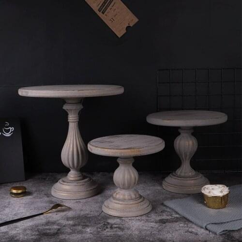 Vintage Gray Wood Wooden Cake Stands Outdoor Wedding Cake Decoration High Cupcake Food Dessert Plates S M L