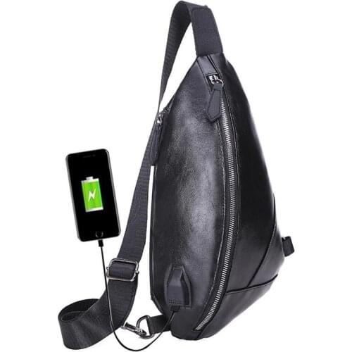 Waterproof Chest Bag Multifunction PU Bag Fashion Outdoor Messenger USB Charging