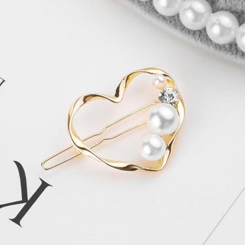 Heart Round Rhinestone Hair Pin Clip with Pearls Barrette Accessories Wedding Decoration Ornament Jewelry for Women Head Piece
