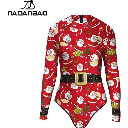 NADANBAO Women One-Piece Swimsuit Swimwear 3D Santa Claus Printed Monokini Bathing Suit Cosplay Bodysuit