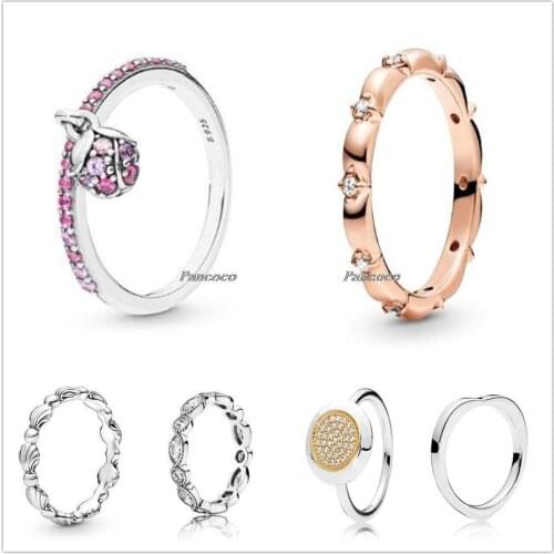 Authentic 925 Sterling Silver Signature Two-tone Signature With Crystal Ring For Women Wedding Party Gift Fashion Jewelry