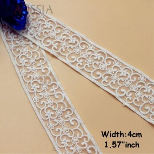 1yard/lot Width:4.0cm Fancy ivory cotton embroidered lace for garment,trimming lace,wave and flower lace for diy (ss-484)