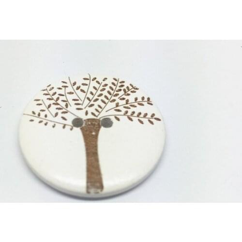 20pcs 30mm Wooden Round Buttons With Tree Designes White 2 Holes Round Sewing Button Embellishments DIY Crafts