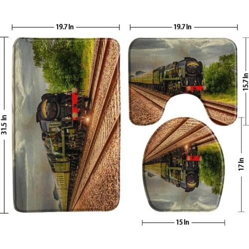 3pcs Bathroom Mat Set Suburban Train Tracks Pattern Scenery Bath Mat Anti Slip Bathroom Rug And Toilet Mat Bathroom Products