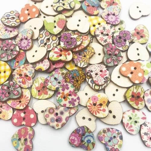 50Pcs Mixed Wood Heart Sewing Buttons For Kids Clothes Scrapbooking Decorative Botones Handicraft DIY Accessories WB724