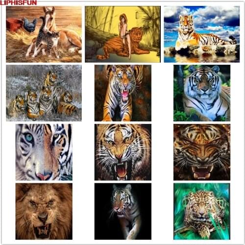 5D Full Drill Diy Diamond Painting Cross Stitch Resin Square/round Diamond Embroidery Decoration landscape animal tiger lion cat