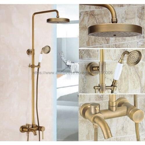 Antique Brass Shower Faucets Bathroom Shower Mixer Taps Wall Mount Tub Shower Faucet with Handshower Brs187