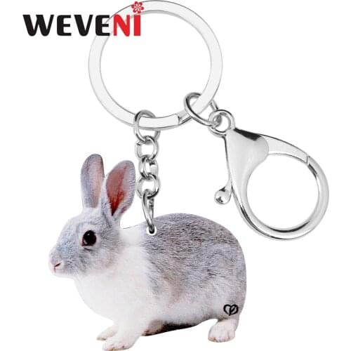 WEVENI Acrylic Gray Easter Hare Rabbit Bunny Keychains Pet Animal Keyring Jewelry For Women Girl Festival Gift Bag Car Accessory