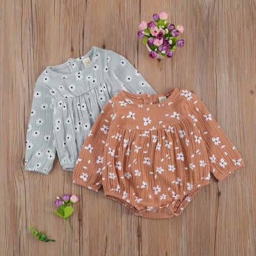 Newborn Baby Girl Daisy Print Bodysuit O-neck Long Sleeve Jumpsuit Playsuit 2020 Spring Fall Clothing for Infant Girls 0-18M