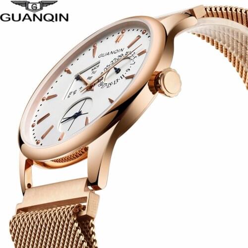 Fashion Men Watches Top Brand GUANQIN Dress Day Date Ultra thin Reloj Hombre Mens Quartz Watch Waterproof mesh strap Male Clock