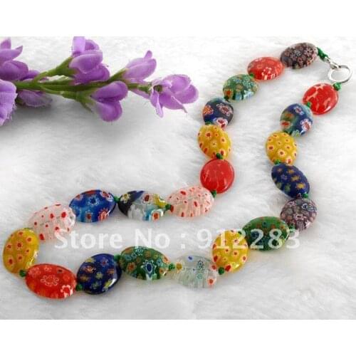 De Bijoux 6Pcs Fashion 13*18mm Oval Millefiori Lampwork Murano Glass Necklace,Fashion Necklace
