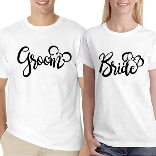 Mickey Minnie Couple Tshirt Unisex Lovers Groom Bride Print Short Sleeve Sweet Tees Tops Casual Streetwear Valentines Clothes