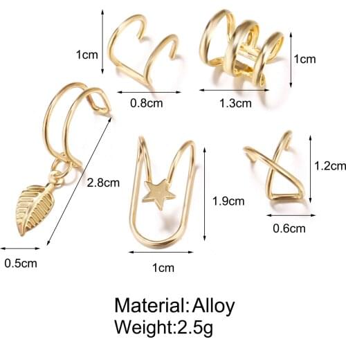 5Pcs/Set Ear Cuff Gold Leaves Non-Piercing Ear Clips Fake Cartilage Earring Jewelry For Women Men Jewelry Christmas Gift